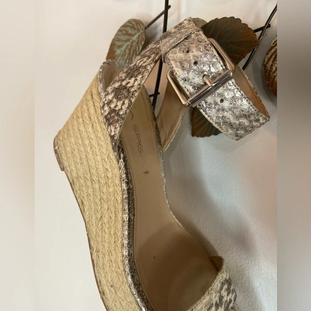 Via Spiga~Snakeskin Espadrille Wedge Sandals~Adjustable Ankle Strap~Size 7M